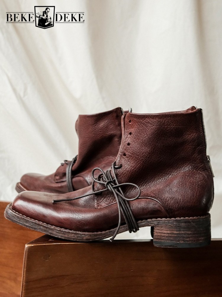 Men'S Shoes To Increase Height - Retro Fashion Male Zipper Genuine Leather