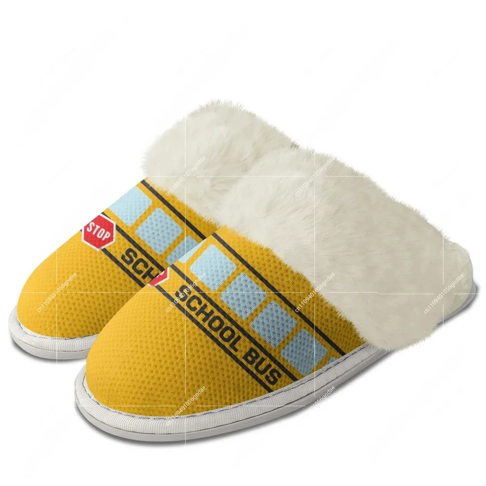Men Shoes Yellow - Yellow School Bus Printed Plush Slippers