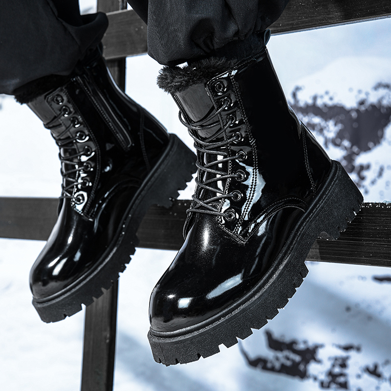 Men'S Shoes For Work - Men's warm plush high-top boots winter