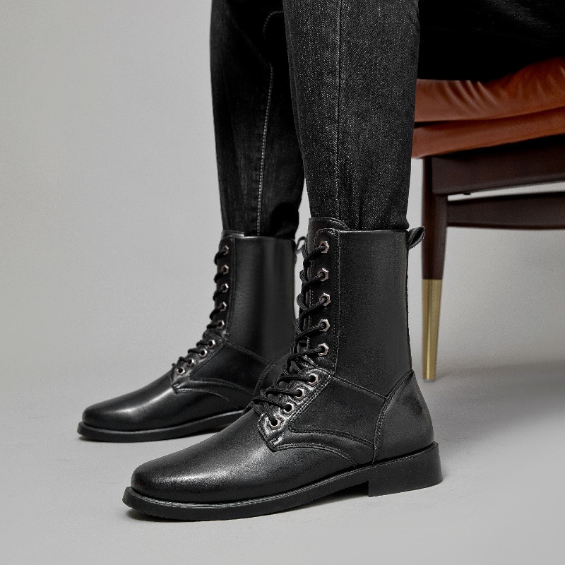 Men'S Shoes Hiking - High-top Leather Boots Outdoor Tactical Combat
