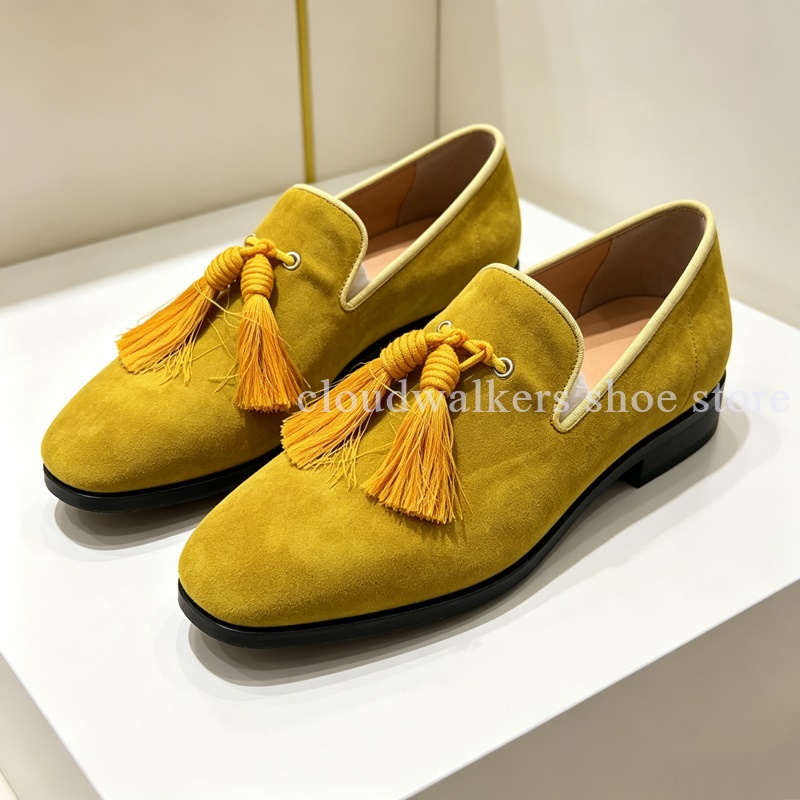 Men Shoes Yellow - Men's Mustard Yellow Suede Tassel Loafers