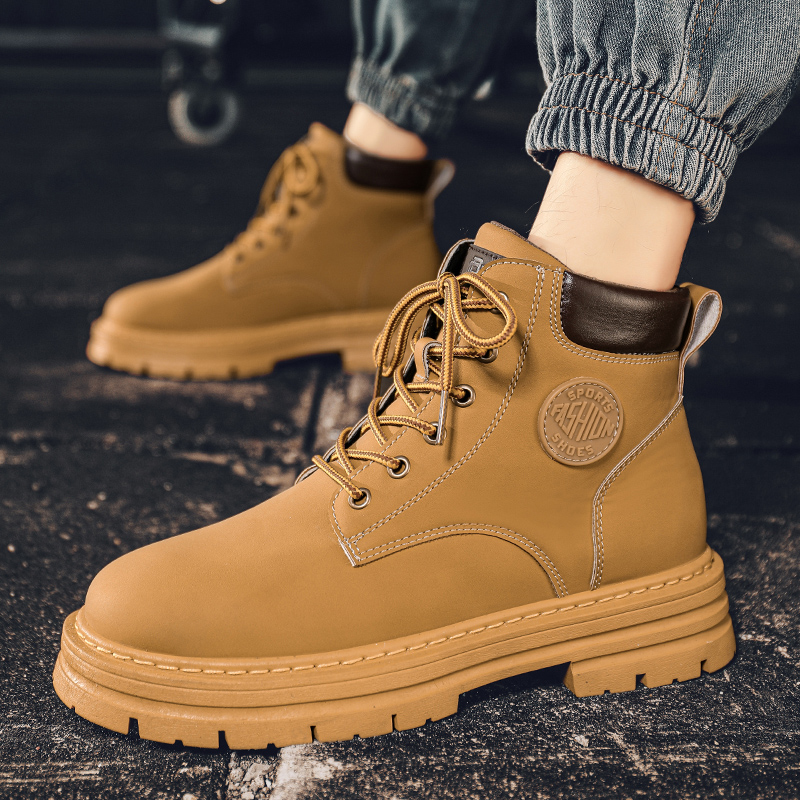Men Shoes Yellow - Men's High Top Boots Outdoor Work