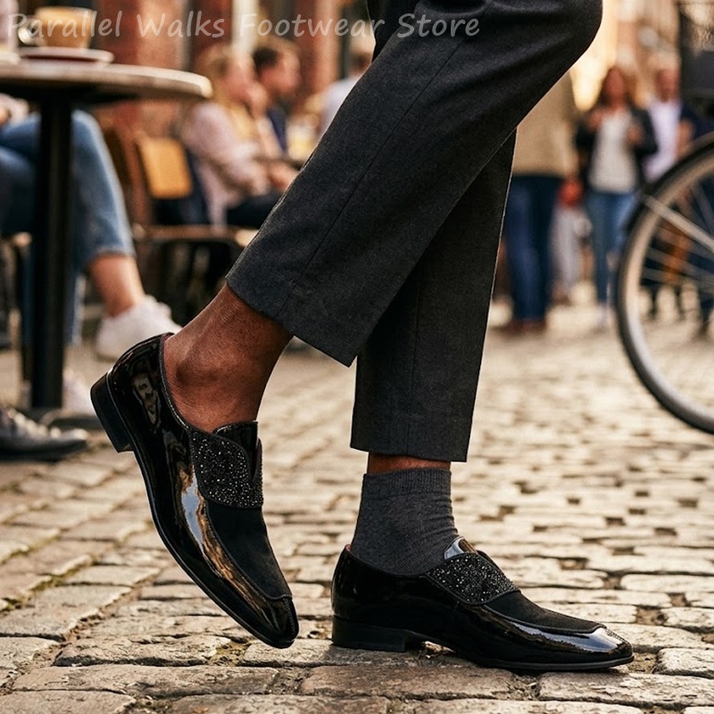 Men'S Shoes Smart - Men Black Patent Faux Suede Rhinestone