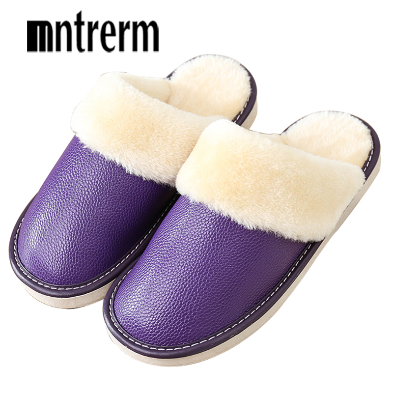 Men Shoes Sale - Mntrerm Women Slippers Winter Genuine Leather