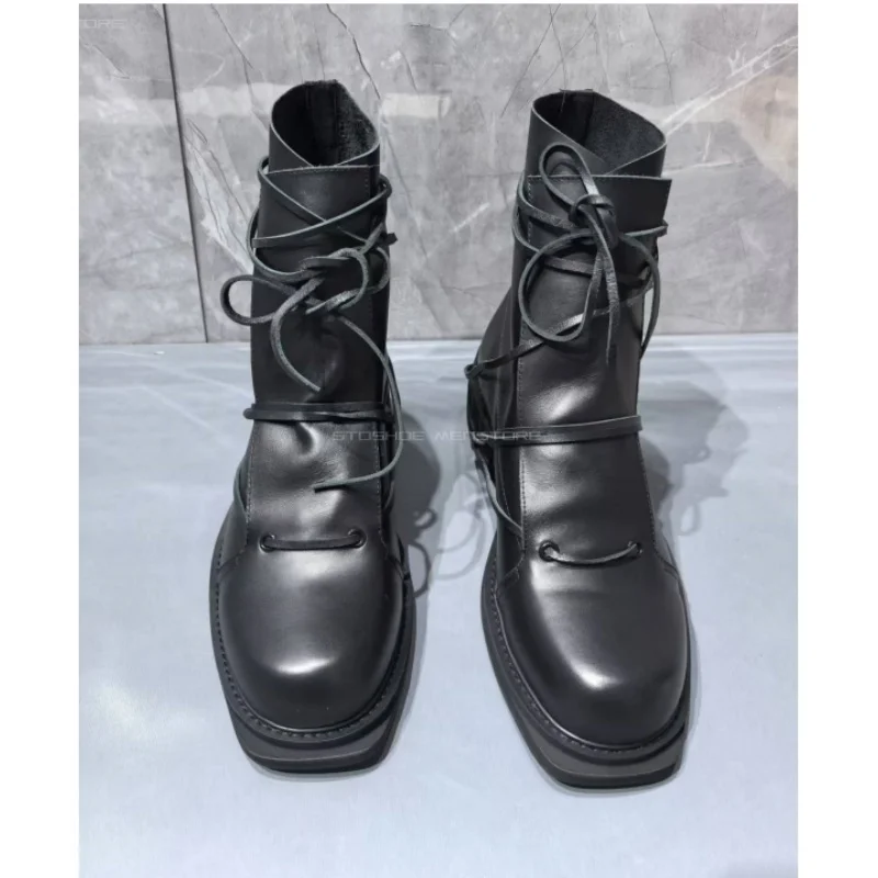 Black Genuine Leather Square T - Shoes Heels Men recension och pris