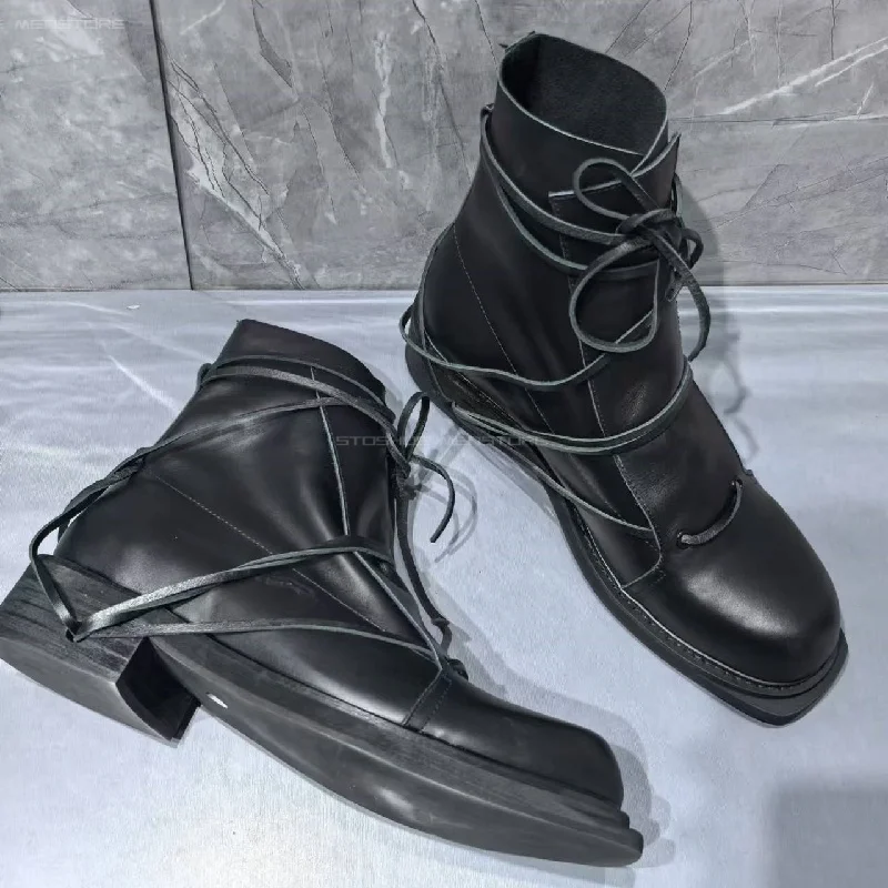 Black Genuine Leather Square T - Shoes Heels Men recension och pris