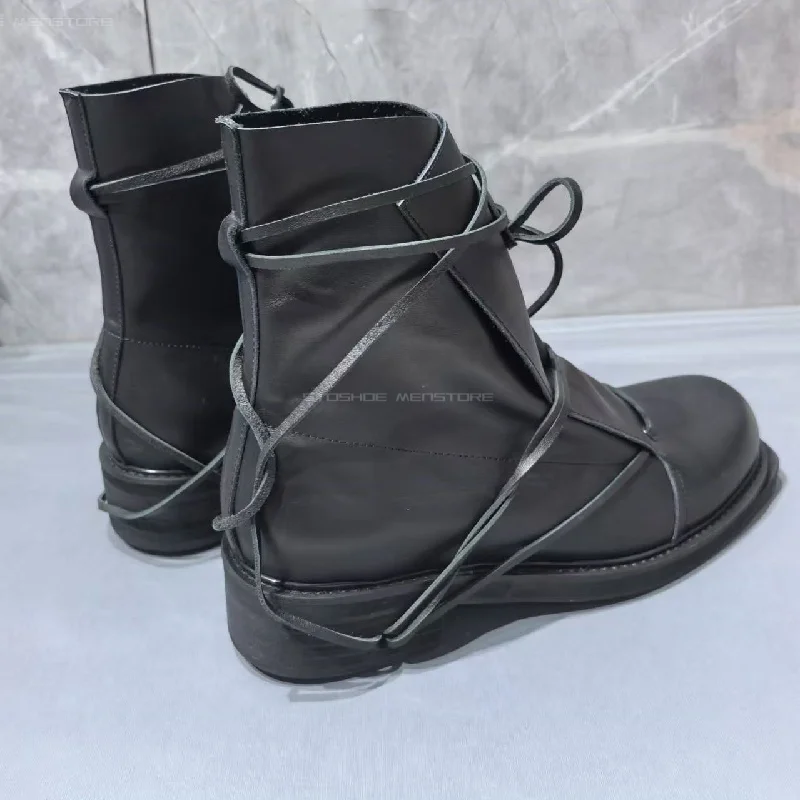 Black Genuine Leather Square T - Shoes Heels Men recension och pris