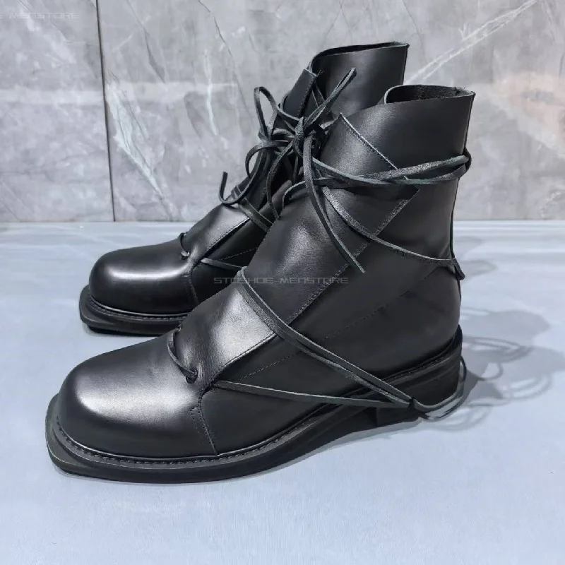 Black Genuine Leather Square T - Shoes Heels Men recension och pris